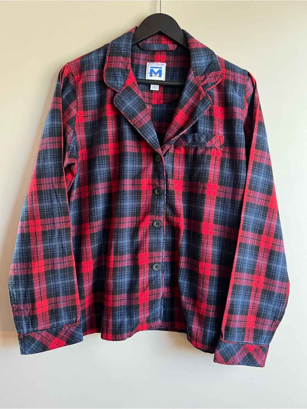 Plaid Pajama Top Red Black Button Front Lounge Shirt Medium NWOT 100% cotton